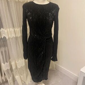Eve Elegant Black Sequin Long Sleeve Dress
